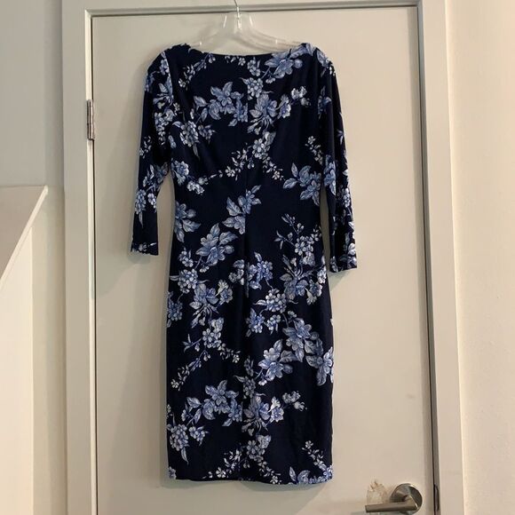 Ralph Lauren Women's, Faux Wrap, V-Neck, 3/4 Sleeve Dress, Blue Floral NWT $185 - Picture 7 of 7